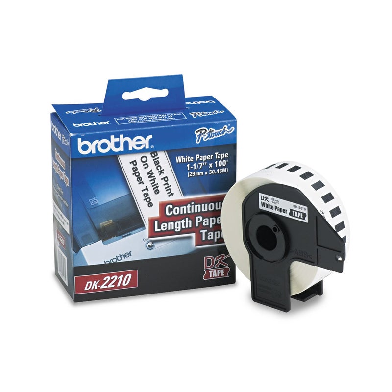 Brother Genuine DK-2210 Continuous Length Black on White Paper Tape for Brother QL Label Printers, 1.1"" x 100' (29mm x 30.4M), 1 Roll per Box, DK2210 - Image 1